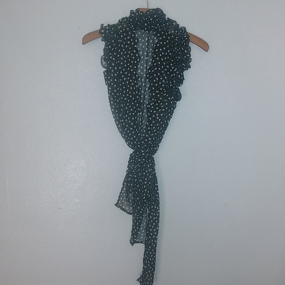 XXI M Sleeveless Black White Frilly Polka Dot Wrap Top Long Sash Top - Picture 7 of 7